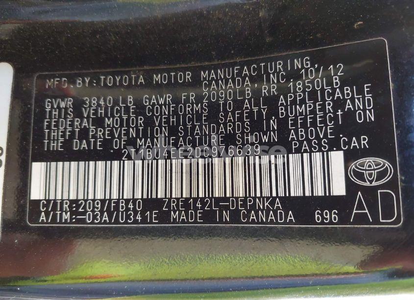 Photo 9 of 2013 Toyota Corolla LE (VIN 2T1BU4EE2DC976639)