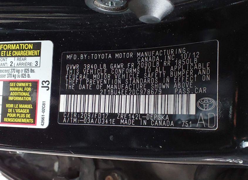 Photo 9 of 2013 Toyota Corolla S (VIN 2T1BU4EE2DC978679)