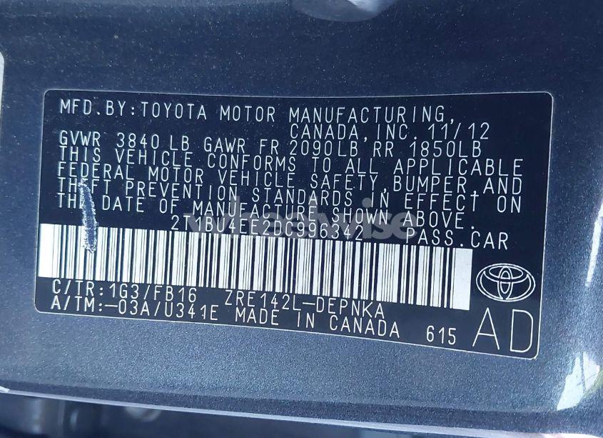 Photo 9 of 2013 Toyota Corolla LE (VIN 2T1BU4EE2DC996342)