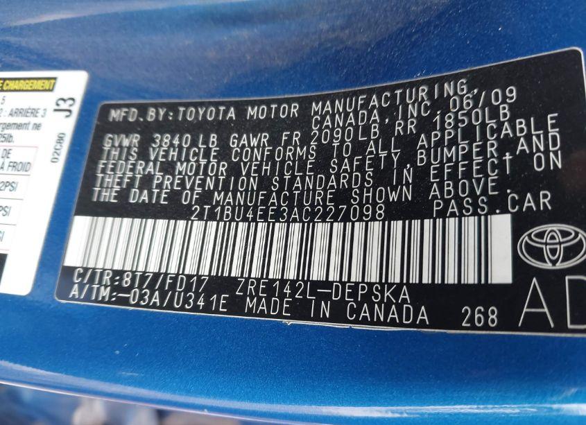 Photo 9 of 2010 Toyota Corolla S (VIN 2T1BU4EE3AC227098)