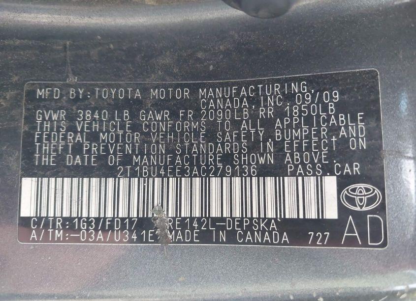 Photo 9 of 2010 Toyota Corolla S (VIN 2T1BU4EE3AC279136)