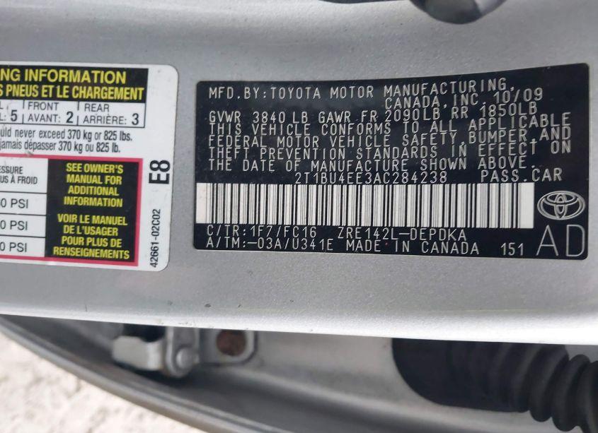 Photo 9 of 2010 Toyota Corolla LE (VIN 2T1BU4EE3AC284238)