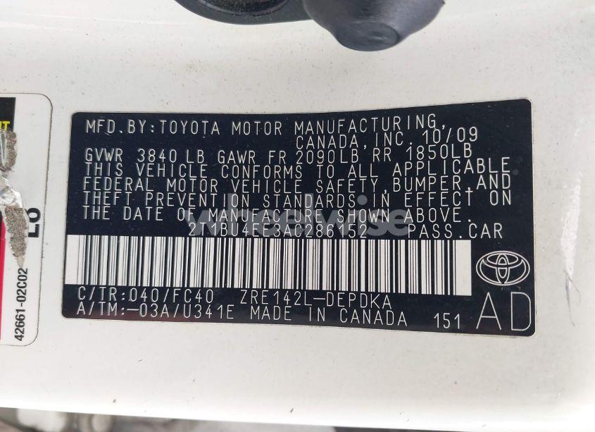 Photo 9 of 2010 Toyota Corolla LE (VIN 2T1BU4EE3AC286152)