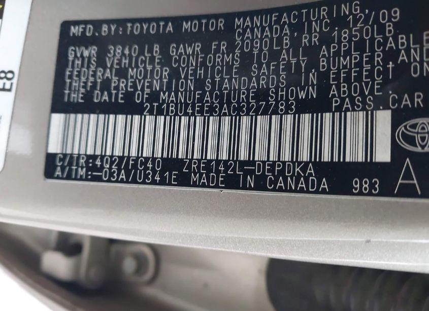 Photo 9 of 2010 Toyota Corolla LE (VIN 2T1BU4EE3AC327783)