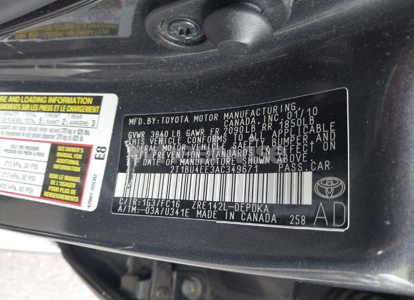 Photo 9 of 2010 Toyota Corolla LE (VIN 2T1BU4EE3AC349671)