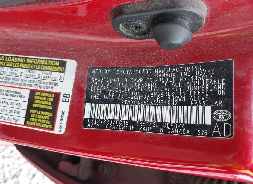 Photo 9 of 2010 Toyota Corolla LE (VIN 2T1BU4EE3AC374697)