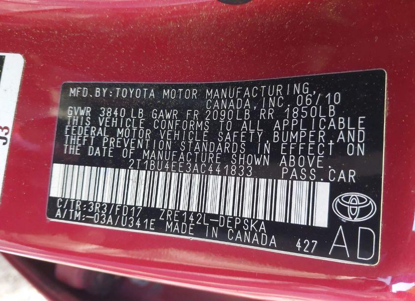 Photo 9 of 2010 Toyota Corolla S (VIN 2T1BU4EE3AC441833)