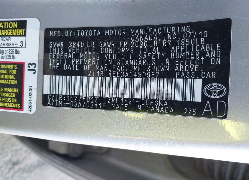 Photo 9 of 2010 Toyota Corolla S (VIN 2T1BU4EE3AC450967)