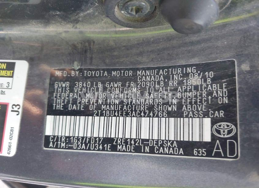 Photo 9 of 2010 Toyota Corolla S (VIN 2T1BU4EE3AC474766)