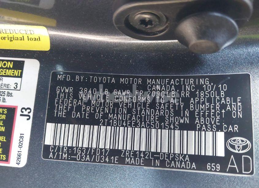 Photo 9 of 2010 Toyota Corolla S (VIN 2T1BU4EE3AC501545)