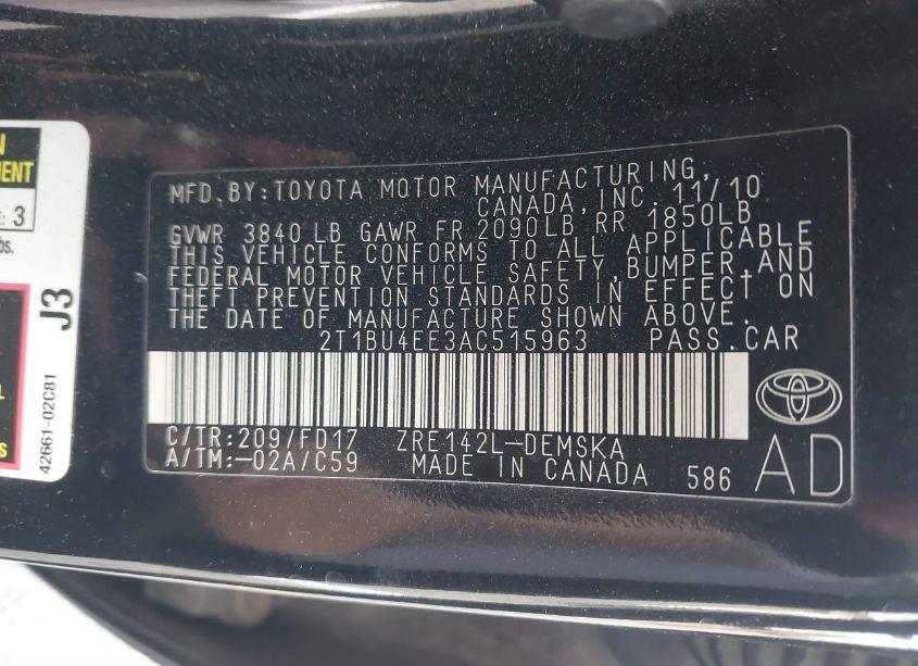 Photo 9 of 2010 Toyota Corolla S (VIN 2T1BU4EE3AC515963)