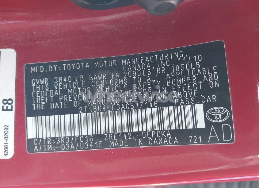 Photo 9 of 2010 Toyota Corolla LE (VIN 2T1BU4EE3AC517146)