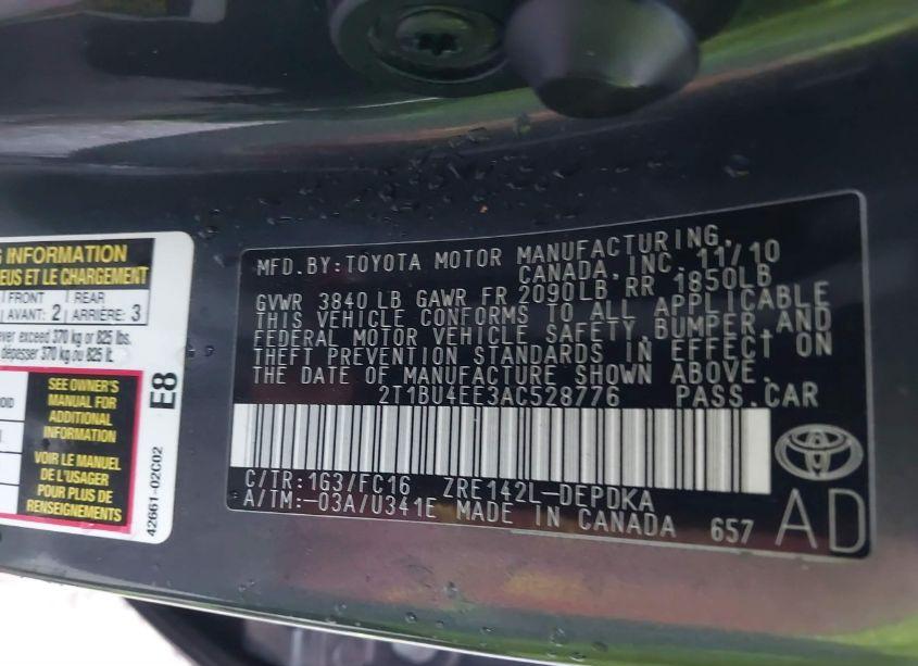 Photo 9 of 2010 Toyota Corolla LE (VIN 2T1BU4EE3AC528776)