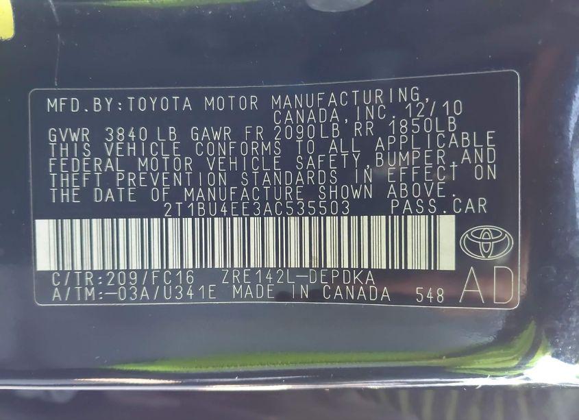 Photo 9 of 2010 Toyota Corolla LE (VIN 2T1BU4EE3AC535503)