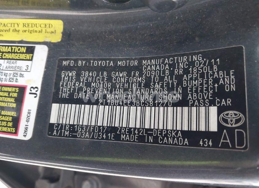 Photo 9 of 2011 Toyota Corolla S (VIN 2T1BU4EE3BC581270)