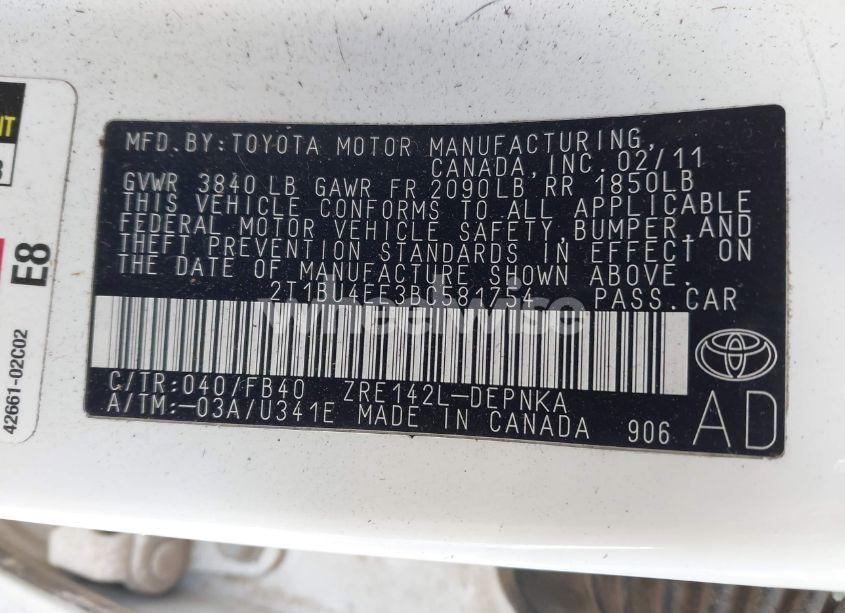 Photo 9 of 2011 Toyota Corolla LE (VIN 2T1BU4EE3BC581754)