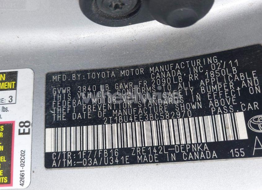 Photo 9 of 2011 Toyota Corolla LE (VIN 2T1BU4EE3BC582970)