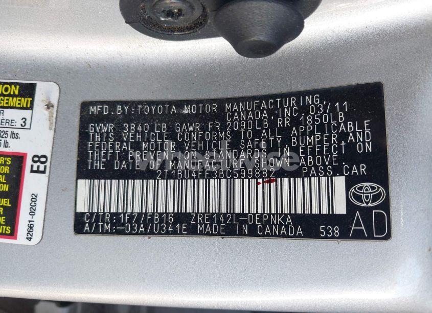 Photo 9 of 2011 Toyota Corolla LE (VIN 2T1BU4EE3BC599882)