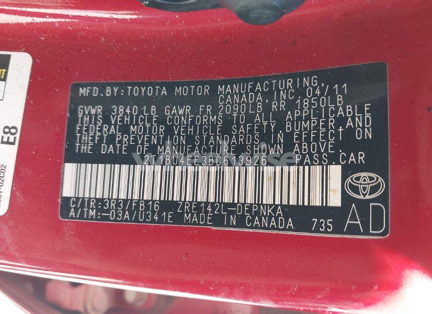 Photo 9 of 2011 Toyota Corolla LE (VIN 2T1BU4EE3BC613926)