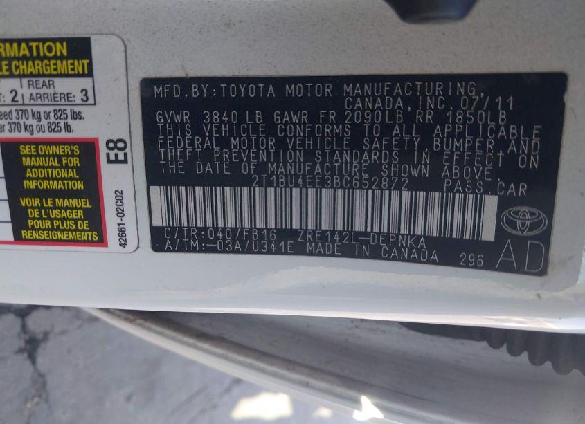 Photo 9 of 2011 Toyota Corolla LE (VIN 2T1BU4EE3BC652872)