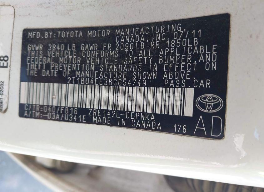 Photo 9 of 2011 Toyota Corolla LE (VIN 2T1BU4EE3BC654749)