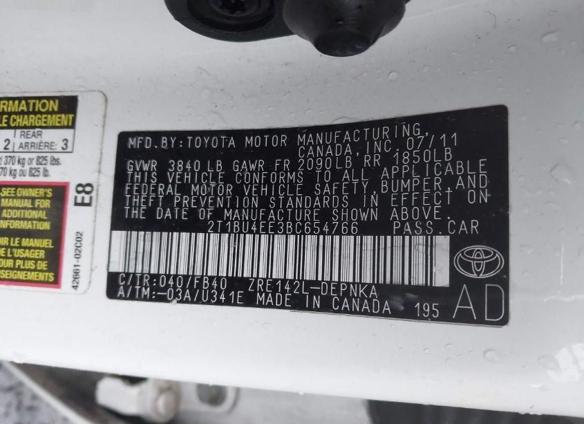 Photo 9 of 2011 Toyota Corolla LE (VIN 2T1BU4EE3BC654766)