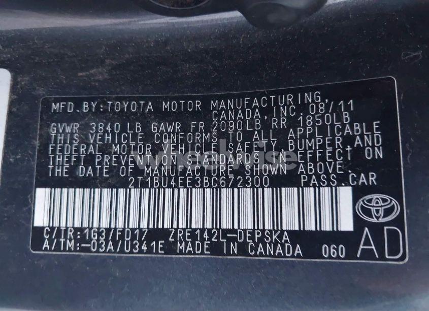 Photo 9 of 2011 Toyota Corolla S (VIN 2T1BU4EE3BC672300)