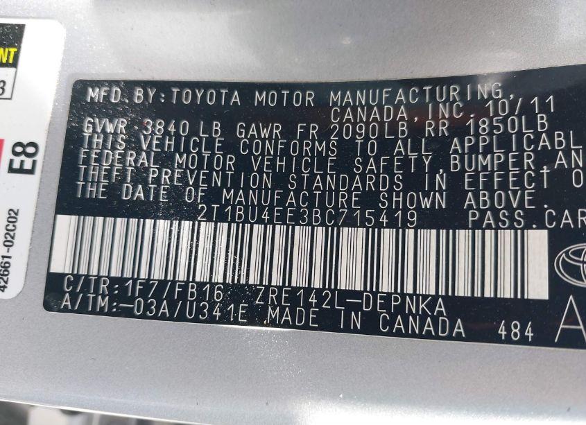 Photo 9 of 2011 Toyota Corolla LE (VIN 2T1BU4EE3BC715419)