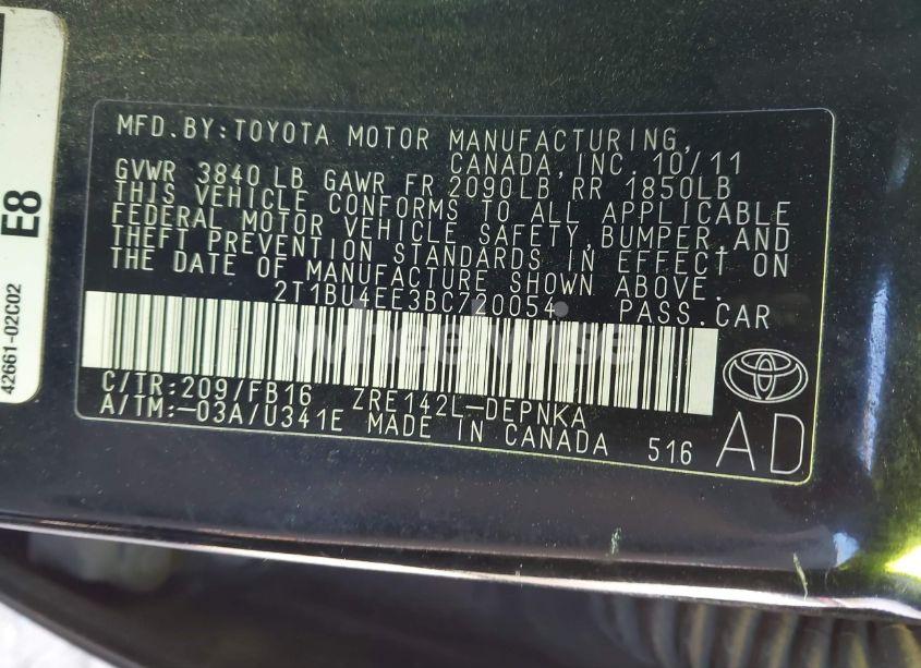 Photo 9 of 2011 Toyota Corolla LE (VIN 2T1BU4EE3BC720054)