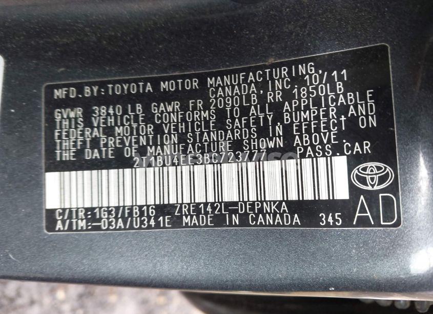 Photo 9 of 2011 Toyota Corolla LE (VIN 2T1BU4EE3BC723777)
