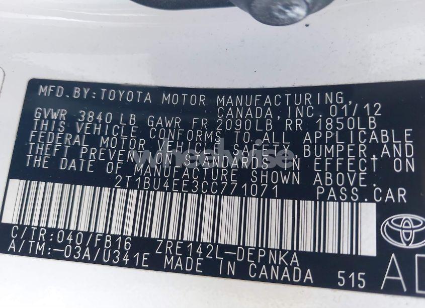 Photo 9 of 2012 Toyota Corolla LE (VIN 2T1BU4EE3CC771071)