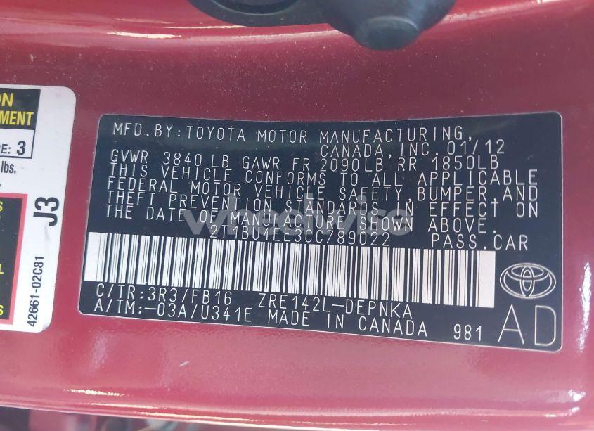 Photo 9 of 2012 Toyota Corolla LE (VIN 2T1BU4EE3CC789022)