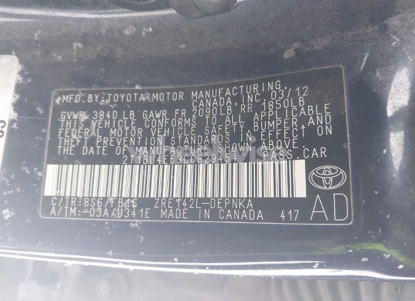 Photo 9 of 2012 Toyota Corolla LE (VIN 2T1BU4EE3CC829454)