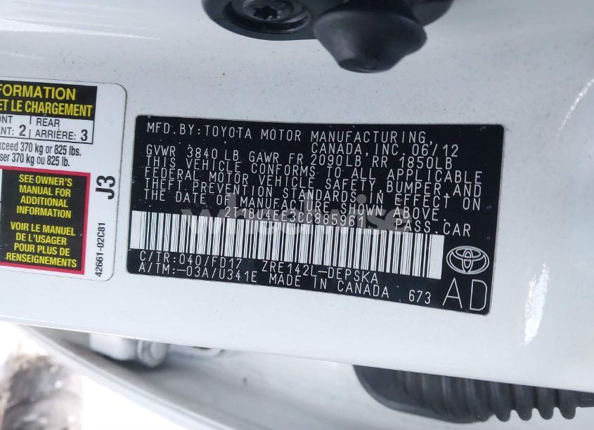 Photo 9 of 2012 Toyota Corolla S (VIN 2T1BU4EE3CC885961)