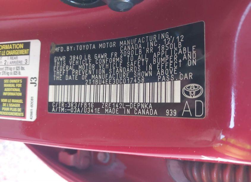 Photo 9 of 2013 Toyota Corolla LE (VIN 2T1BU4EE3DC017458)