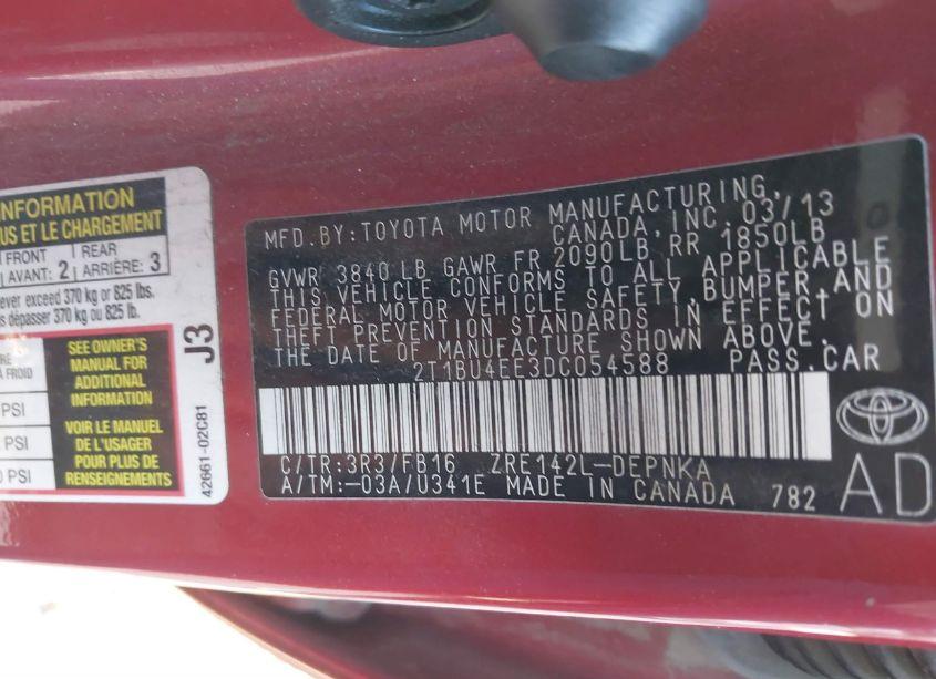 Photo 9 of 2013 Toyota Corolla LE (VIN 2T1BU4EE3DC054588)