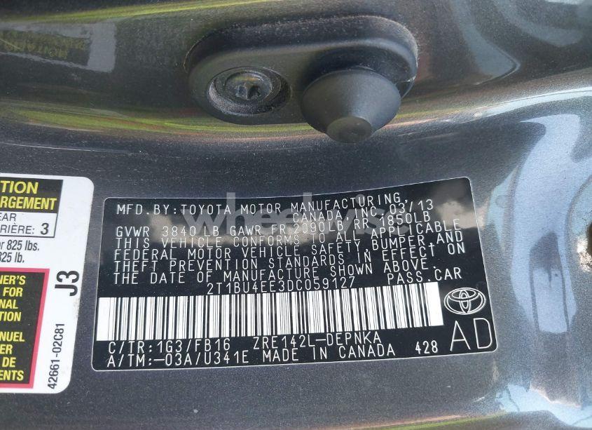 Photo 9 of 2013 Toyota Corolla LE (VIN 2T1BU4EE3DC059127)