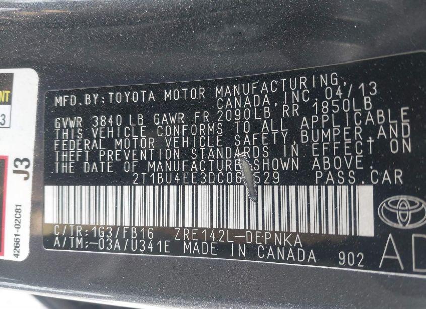 Photo 9 of 2013 Toyota Corolla LE (VIN 2T1BU4EE3DC066529)