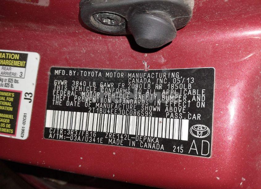 Photo 9 of 2013 Toyota Corolla LE (VIN 2T1BU4EE3DC086599)