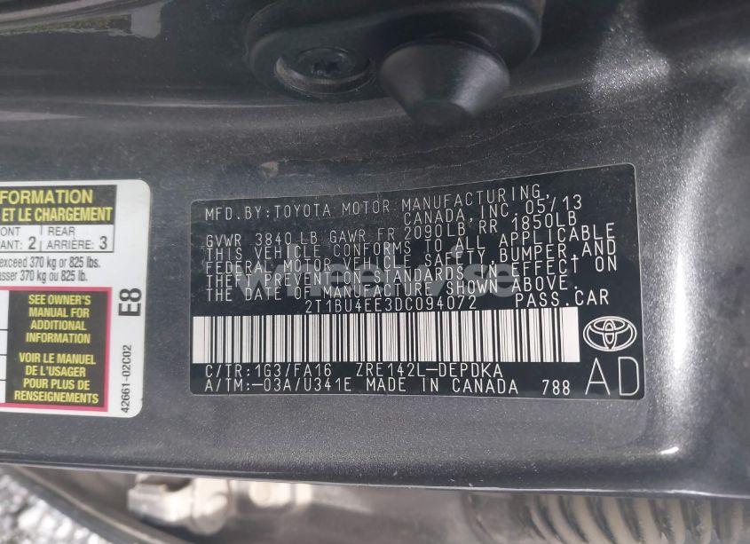 Photo 9 of 2013 Toyota Corolla L (VIN 2T1BU4EE3DC094072)