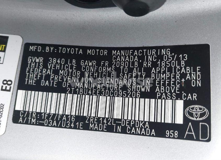 Photo 9 of 2013 Toyota Corolla L (VIN 2T1BU4EE3DC095206)