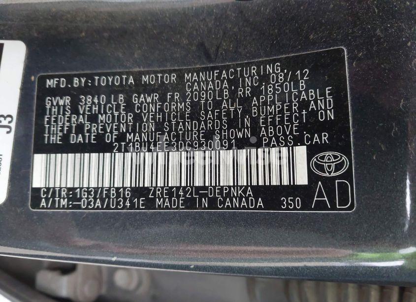 Photo 9 of 2013 Toyota Corolla LE (VIN 2T1BU4EE3DC930091)