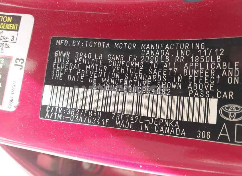 Photo 9 of 2013 Toyota Corolla LE (VIN 2T1BU4EE3DC994082)