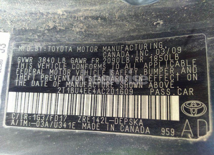 Photo 9 of 2010 Toyota Corolla S (VIN 2T1BU4EE4AC201609)