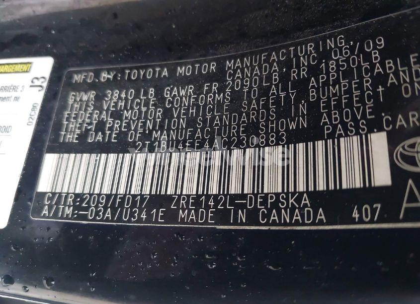 Photo 9 of 2010 Toyota Corolla S (VIN 2T1BU4EE4AC230883)