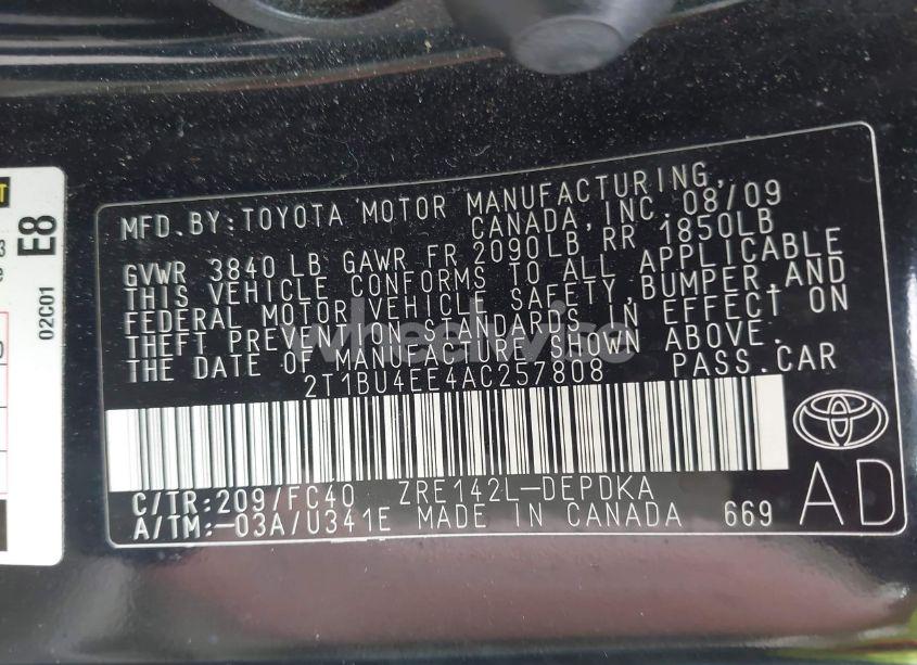 Photo 9 of 2010 Toyota Corolla LE (VIN 2T1BU4EE4AC257808)