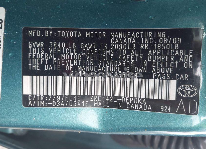 Photo 9 of 2010 Toyota Corolla LE (VIN 2T1BU4EE4AC258814)