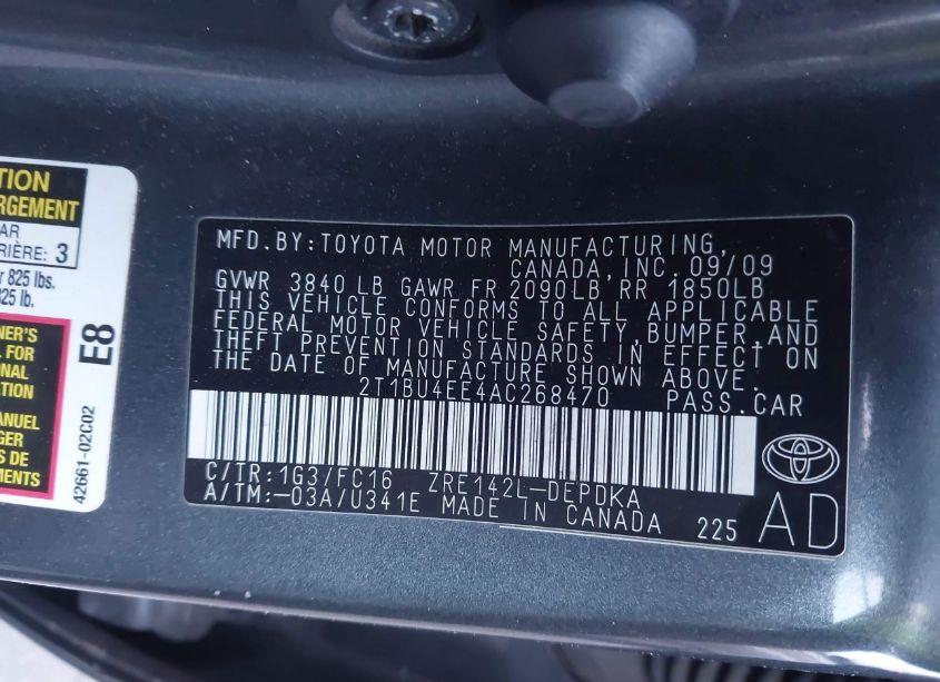 Photo 9 of 2010 Toyota Corolla LE (VIN 2T1BU4EE4AC268470)