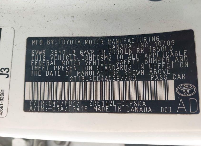 Photo 9 of 2010 Toyota Corolla S (VIN 2T1BU4EE4AC287763)