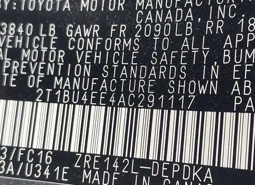 Photo 9 of 2010 Toyota Corolla LE (VIN 2T1BU4EE4AC291117)